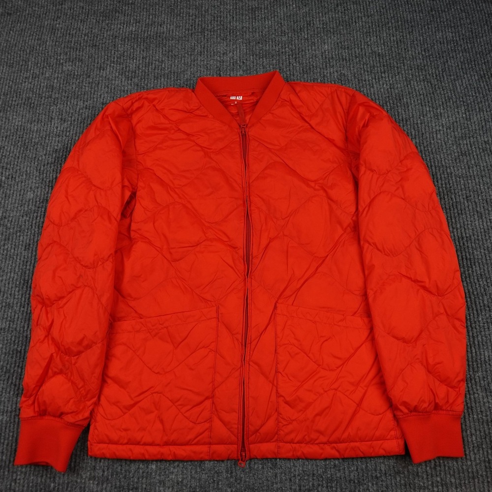 Uniqlo U Down Jacket Mens Small Red Quilted Puffer Full Zip Lined Insulated